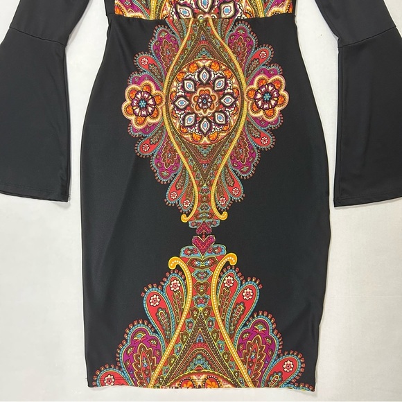 Venus Black V Neck Bell Sleeve Plunging Dress XS - Picture 12 of 13